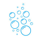 Soap bubbles on white background. Fizzy drinks. flat line icons. Vector illustration