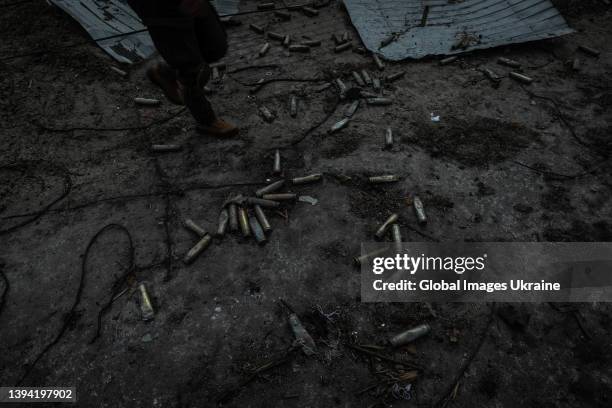 Cartridge cases lie on the ground on March 29 in Irpin, Ukraine. The Ukrainian army liberated the city of Irpin, near the capital Kyiv on March 28...