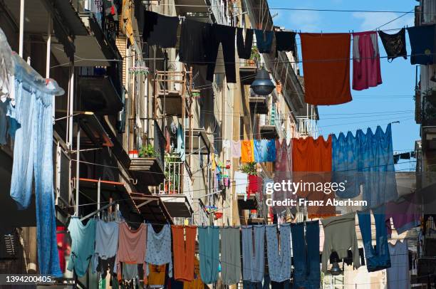 laundry hangs between houses, centro storico, naples - naples italy street stock pictures, royalty-free photos & images