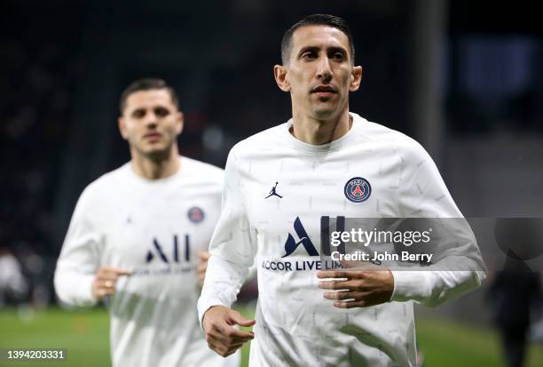 Angel Di Maria of PSG during the Ligue 1 match between Angers SCO and Paris Saint-Germain at Stade Raymond Kopa on April 20, 2022 in Angers, France.