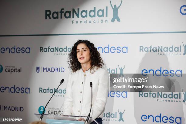 The general manager of the Rafael Nadal Foundation, Xisca Perello, speaks at the inauguration of the Rafael Nadal Foundation's Center for minors at...