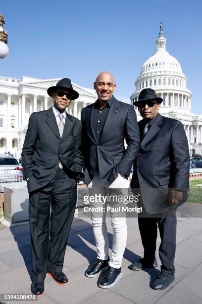 Jimmy Jam, Harvey Mason jr., CEO, Recording Academy, and Terry Lewis attend GRAMMYs On The Hill Advocacy Day on Capitol Hill on April 28, 2022 in...