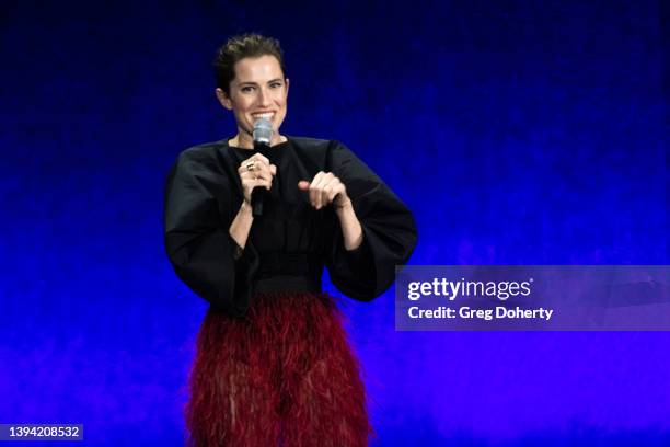 Actress Allison Williams speaks about her upcoming movie "Megan" during Universal Pictures and Focus Features special presentation at Caesars Palace...