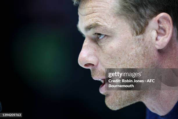 Head Coach Scott Parker of Bournemouth during a pre-match press conference at the Vitality Stadium on April 28, 2022 in Bournemouth, England.