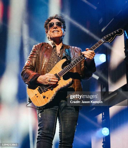 Neal Schon of Journey performs at Bridgestone Arena on April 27, 2022 in Nashville, Tennessee.