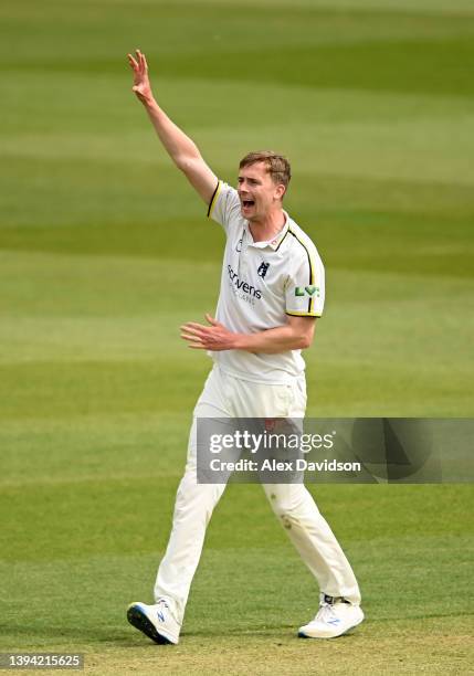 Craig Miles of Warwickshire appeals unsuccessfully during Day One of the LV= Insurance County Championship match between Somerset and Warwickshire at...