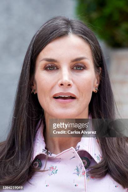 Queen Letizia of Spain receives President of Bulgaria Rumen Radev and his wife Desislava Radeva for a lunch at the Zarzuela Palace on April 28, 2022...