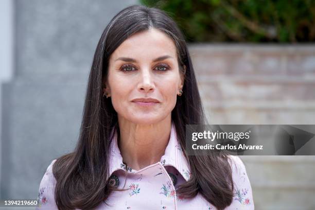 Queen Letizia of Spain receives President of Bulgaria Rumen Radev and his wife Desislava Radeva for a lunch at the Zarzuela Palace on April 28, 2022...