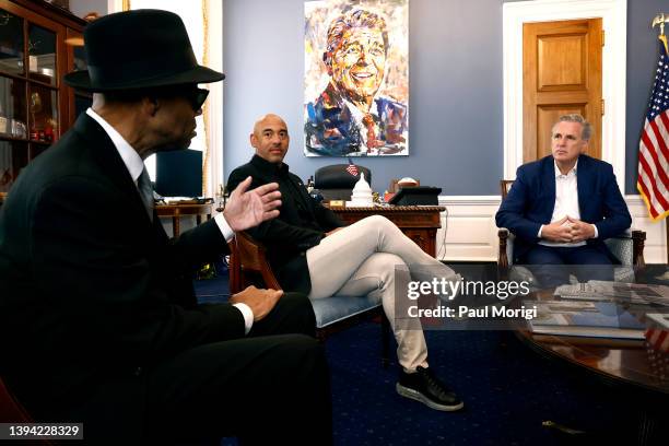 Jimmy Jam, Harvey Mason jr., CEO, Recording Academy, and Rep. Kevin McCarthy attend GRAMMYs On The Hill Advocacy Day on Capitol Hill on April 28,...