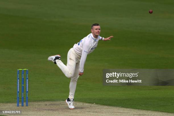 Mason Crane of Sussex in action during the LV= Insurance County Championship match between Sussex and Durham at The 1st Central County Ground on...