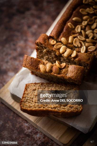 homemade banana bread cake with peanuts - bread butter stock pictures, royalty-free photos & images