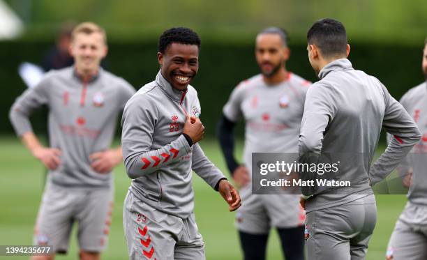 Nathan Tella during a Southampton FC training session at the Staplewood Campus on April 28, 2022 in Southampton, England.