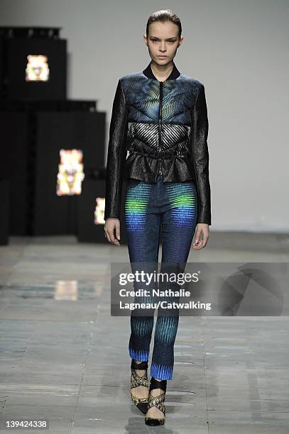 Model walks the runway at the Peter Pilotto Autumn Winter 2012 fashion show during London Fashion Week on February 20, 2012 in London, United Kingdom.