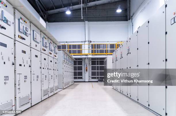 switchgear electrical energy distribution at substation room, relay protection system electrical panel, medium voltage switchgear.power plant. - schaltschrank stock-fotos und bilder
