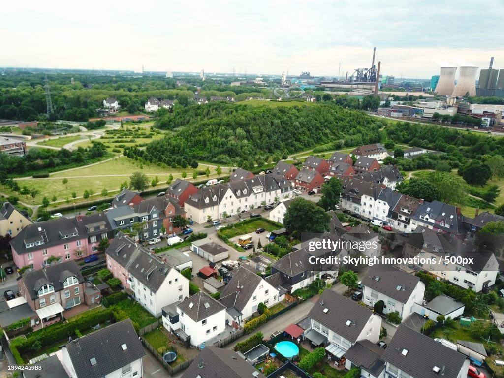 High angle view of townscape against sky,Duisburg,Germany