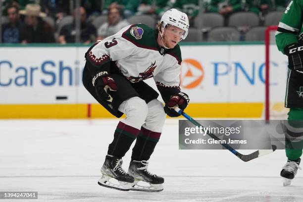 Nathan Smith of the Arizona Coyotes skates against the Dallas Stars at the American Airlines Center on April 27, 2022 in Dallas, Texas.