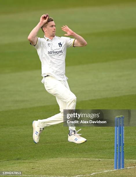 Craig Miles of Warwickshire bowls during Day One of the LV= Insurance County Championship match between Somerset and Warwickshire at The Cooper...