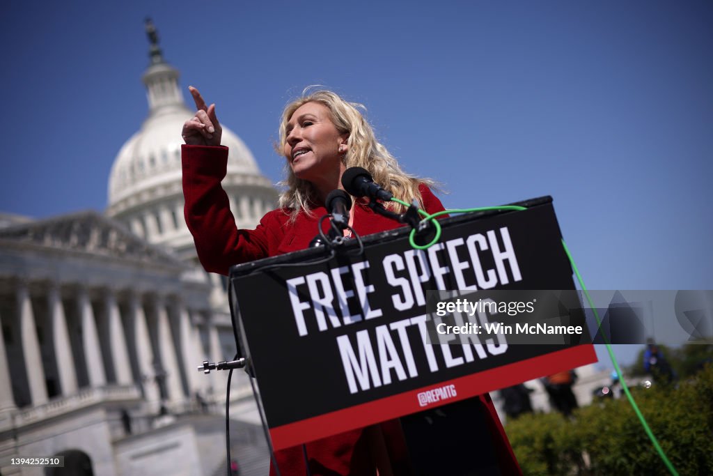 Rep. Marjorie Taylor Greene Holds Press Conference On Elon Musk Buying Twitter