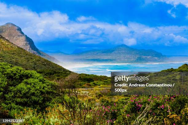 scenic view of sea and mountains against sky,cape peninsula,cape town,south africa - cape peninsula bildbanksfoton och bilder