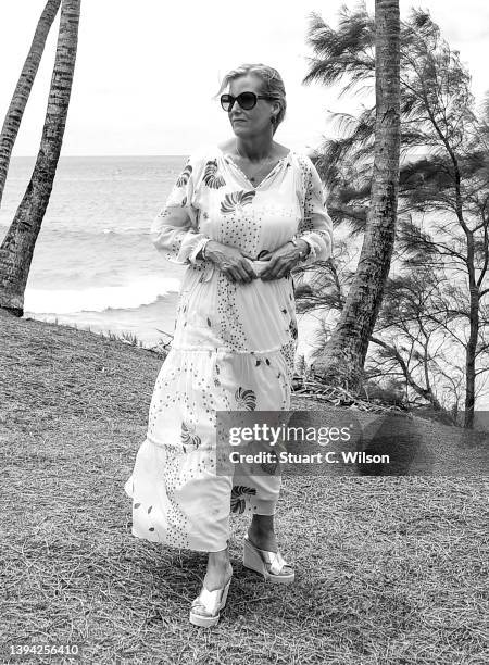 Sophie, Countess of Wessex during a visit to Pigeon Island National Landmark with Prince Edward, Earl of Wessex on day seven of their Platinum...