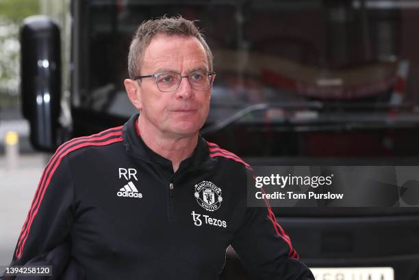 Interim Manager Ralf Rangnick of Manchester United arrives ahead of the Premier League match between Manchester United and Chelsea at Old Trafford on...