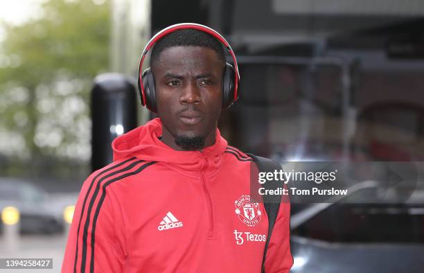 Eric Bailly of Manchester United arrives ahead of the Premier League match between Manchester United and Chelsea at Old Trafford on April 28, 2022 in...