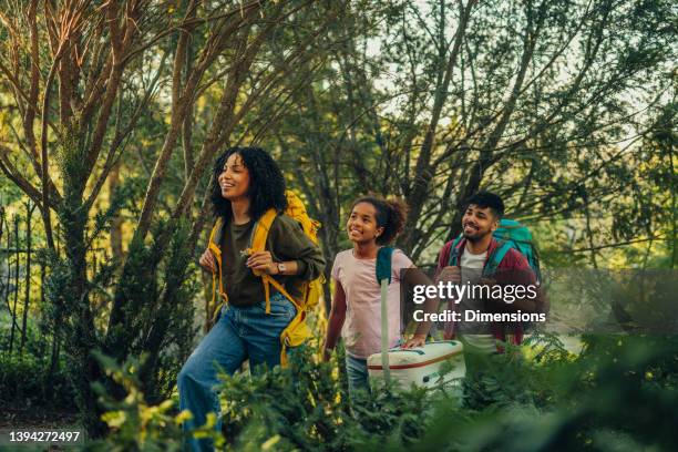 trekking, camping and wild life concept. family getaway - camping family stock pictures, royalty-free photos & images