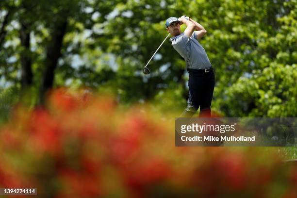 Christopher Petefish of the United States hits his tee shot on the seventh hole during the first round of the Huntsville Championship at The Ledges...