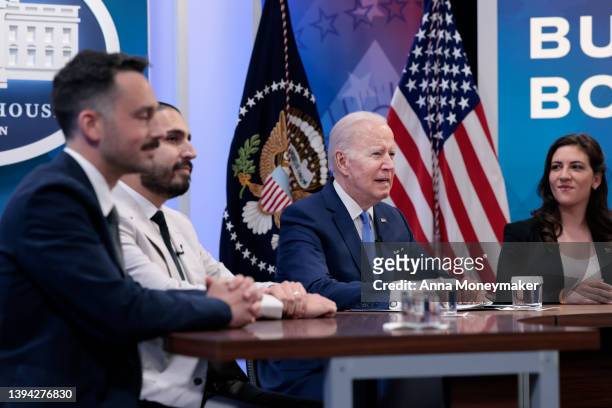 President Joe Biden gives remarks before meeting with small business owners in the South Court Auditorium of the White House on April 28, 2022 in...