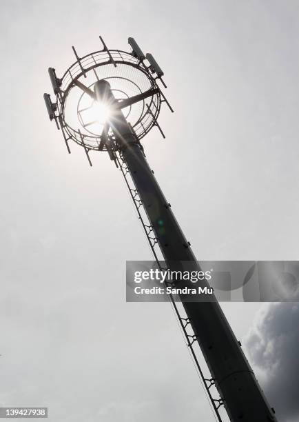 One of the ultra fast broadband towers is seen on a rural farm in Eureka on February 21, 2012 in Hamilton, New Zealand. Today Vodafone and the New...