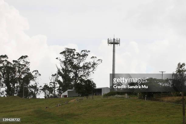 One of the ultra fast broadband towers is seen on a rural farm in Eureka on February 21, 2012 in Hamilton, New Zealand. Today Vodafone and the New...