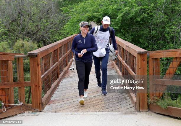 Nanna Koerstz Madsen of Denmark smiles as she makes her way to the 11th green during the first round of the Palos Verdes Championship Presented by...