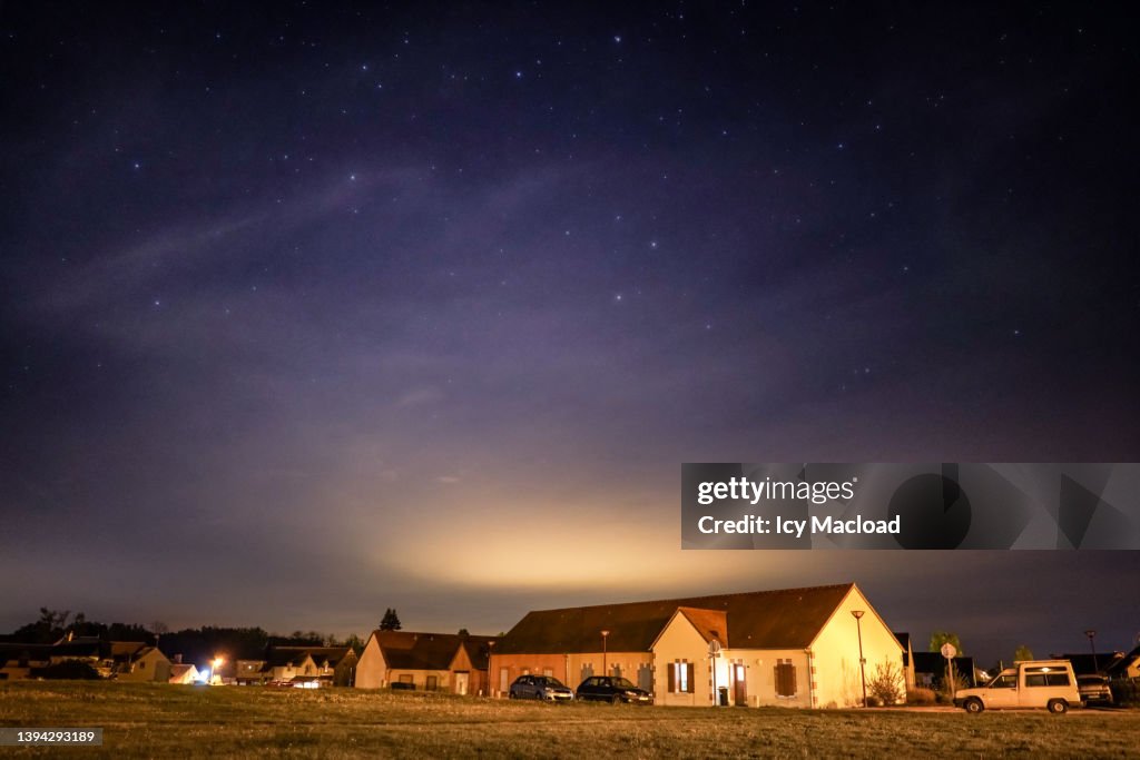 Sky at night in France just after sunset in spring