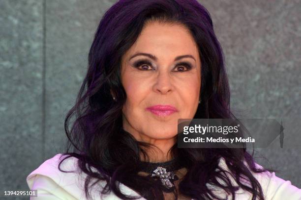 Maía Conchita Alonso of GranDiosas attends a press conference to give details of their upcoming shows at Arena Ciudad de Mexico on April 28, 2022 in...