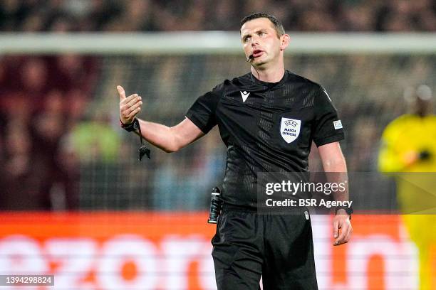 Referee Michael Oliver during the UEFA Europa Conference League match between Feyenoord and Olympique Marseille at de Kuip on April 28, 2022 in...