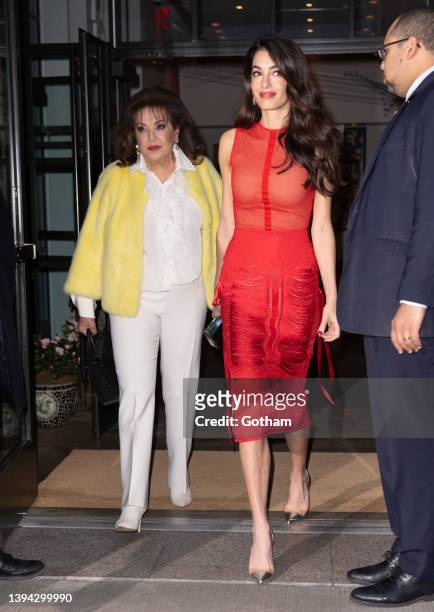 Amal Clooney and her mother Baria Alamuddin are seen on April 28, 2022 in New York City.