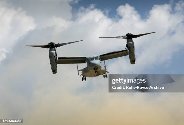 Rolls-Royce AE-1107C engine powered US Marine Corp Bell Boeing V-22 Osprey, an American multi-mission, tiltrotor military aircraft, at New River...