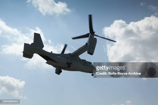 Rolls-Royce AE-1107C engine powered US Marine Corp Bell Boeing V-22 Osprey, an American multi-mission, tiltrotor military aircraft, at New River...