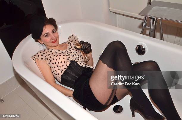 Burlesque artist 'Sucre d' Orge' attends 'My Beautiful Dressing.fr' Website Launch Party at Hotel W Paris - Opera on February 20, 2012 in Paris,...