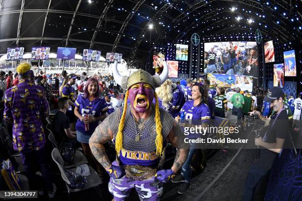 Minnesota Vikings fans react prior to round one of the 2022 NFL Draft on April 28, 2022 in Las Vegas, Nevada.