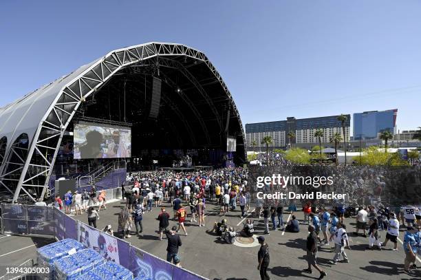 Fans gather prior to round one of the 2022 NFL Draft on April 28, 2022 in Las Vegas, Nevada.