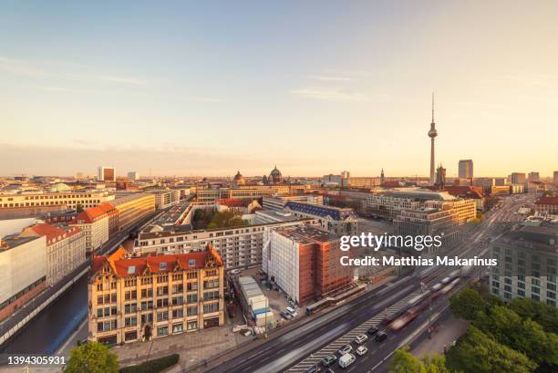 berlin panorama summer skyline with tv tower and clouds - berlin stock-fotos und bilder