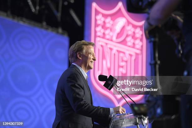 Commissioner Roger Goodell speaks onstage to kick off round one of the 2022 NFL Draft on April 28, 2022 in Las Vegas, Nevada.