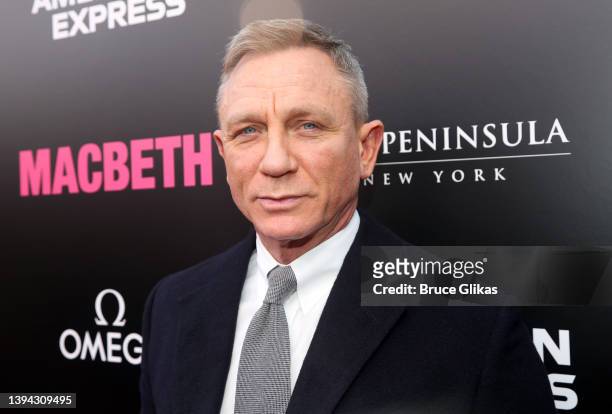 Daniel Craig poses at the opening night of "MacBeth" on Broadway at The Longacre Theatre on April 28, 2022 in New York City.