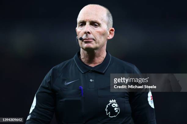 Referee Mike Dea during the Premier League match between Manchester United and Chelsea at Old Trafford on April 28, 2022 in Manchester, England.