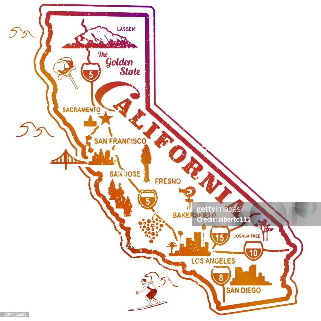 California Retro Travel Stamp
