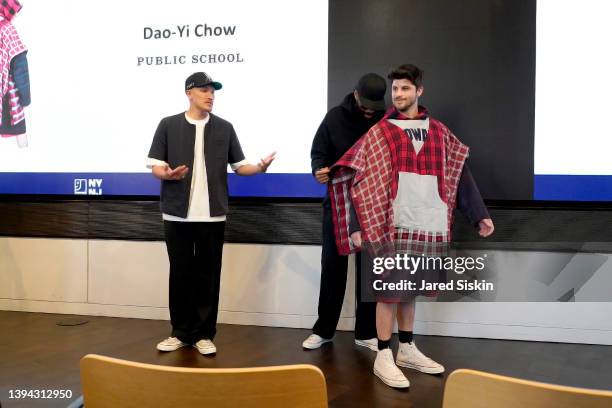 Designers Dao-Yi Chow and Maxwell Osborne speak onstage at Goodwill's Evening of Treasures at Tapestry on April 28, 2022 in New York City.