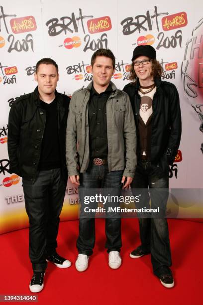 Scouting for Girls attend The BRIT Awards, Earls Court 1, London, UK, Wednesday 18 February 2009. L- R Peter Ellard, Roy Stride, Greg Churchouse.