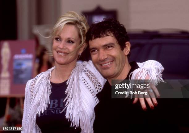American actress and film producer Melanie Griffith and husband, Spanish actor Antonio Banderas, pose for a portrait before the 2002 American Latino...