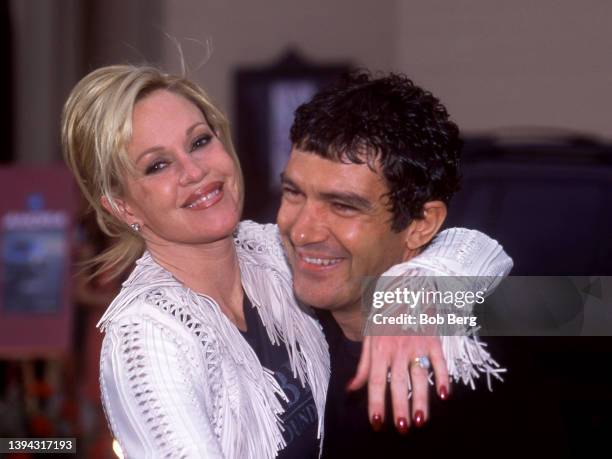 American actress and film producer Melanie Griffith and husband, Spanish actor Antonio Banderas, pose for a portrait before the 2002 American Latino...
